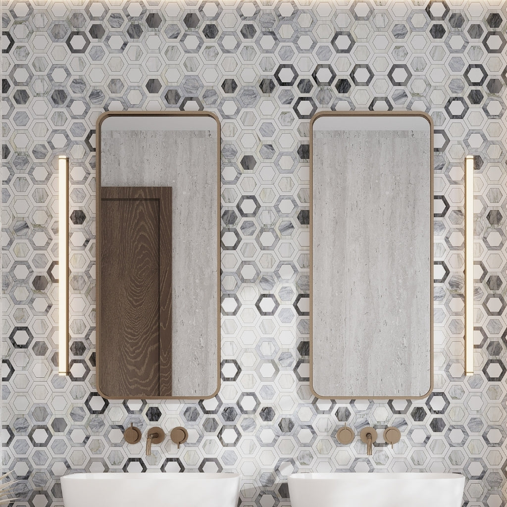 Calacatta Bluette, Thassos White 10x11 Polished Geometric Hexagon Mosaic Tile (3.74 sq ft/case, 5-Pack)