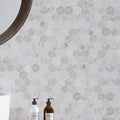 White 12x12 Polished Etched Hexagon Bianco Carrara Marble Mosaic Tile (5 pack, 4.92 sq ft/case)