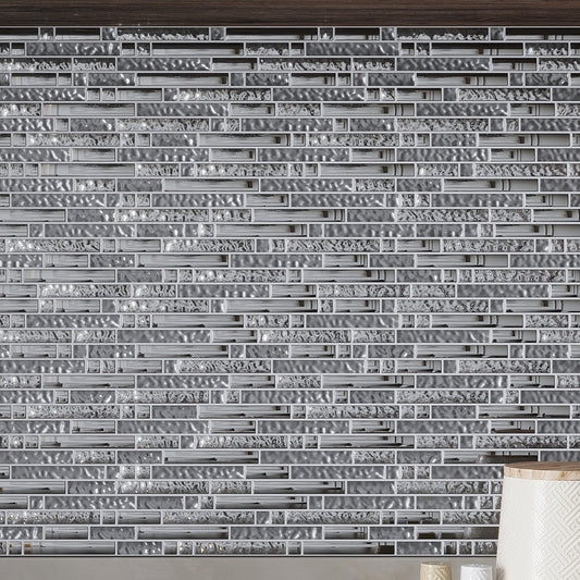 Silver 12x12 Glossy Matte Linear Glass Mosaic Tile (5 pack, 4.79 sq ft/case)