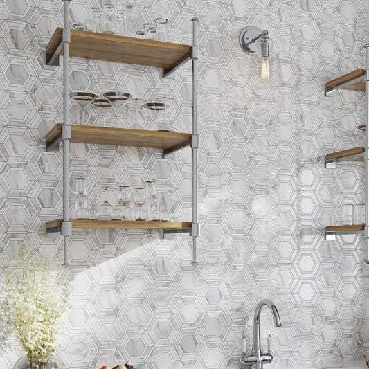 White Gray 11x13 Polished Hexagon Calacatta Gold, Thassos Mosaic Tile (5 pack, 5.4 sq ft/case)