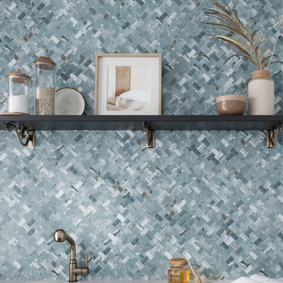 green 12x12 matte basketweave porcelain mosaic tile with marble look and textured finish