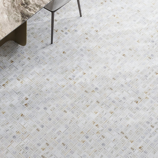 White Gray 12x12 Polished Basketweave Calacatta Gold, Thassos Mosaic Tile (5 pack, 5 sq ft/case)