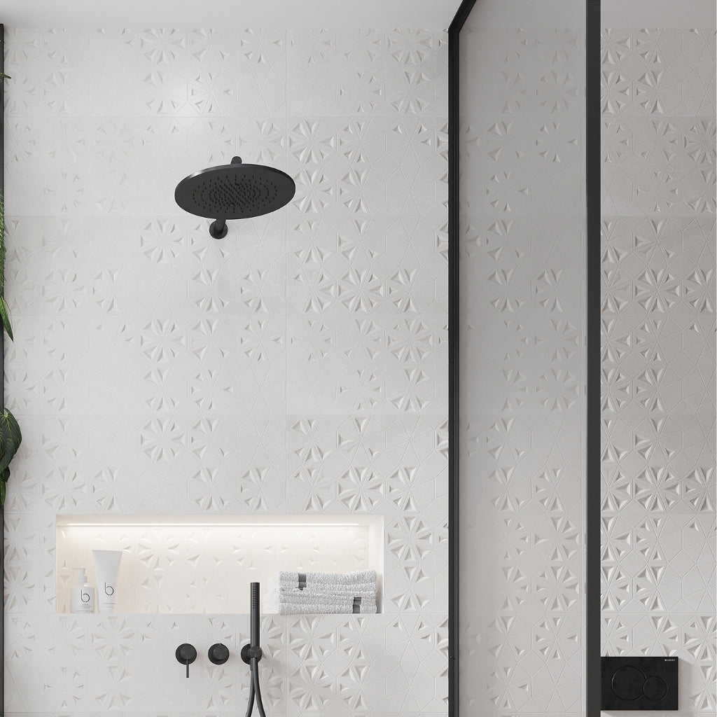 White 12x36 Matte Floral Ceramic Large Format Tile (25 Cases, 290.75 sqft/Pallet)