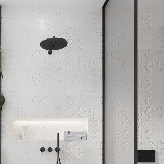 White 12x36 Matte Floral Ceramic Large Format Tile (4 pack, 11.63 sq ft/case)