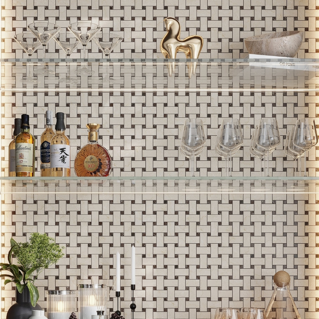 Beige, Brown 12x12 Matte Gres Porcelain Basketweave Mosaic Tile (5.82 sq ft/case, 6-Pack)