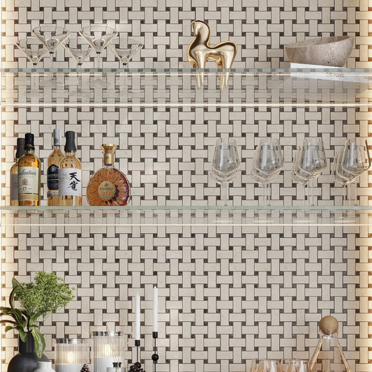 Beige, Brown 12x12 Matte Gres Porcelain Basketweave Mosaic Tile (5.82 sq ft/case, 6-Pack)