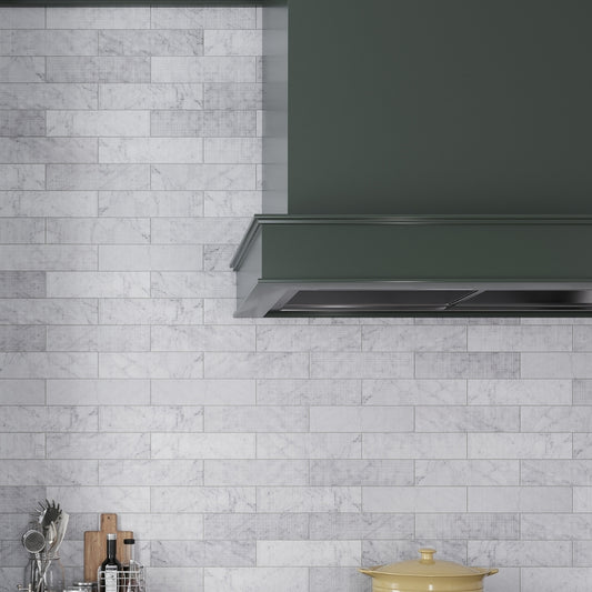 White 3x12 Textured Bianco Carrara Etched Dot Elongated Subway Tile (5 sq ft/case, 20-Pack)
