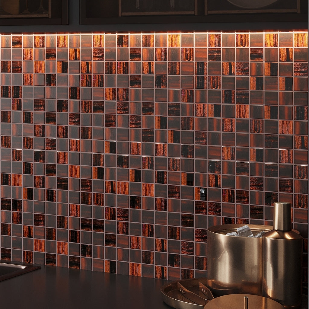 Bronze 11x11 Glossy Matte Square Glass Mosaic Tile (5 pack, 4.43 sq ft/case)