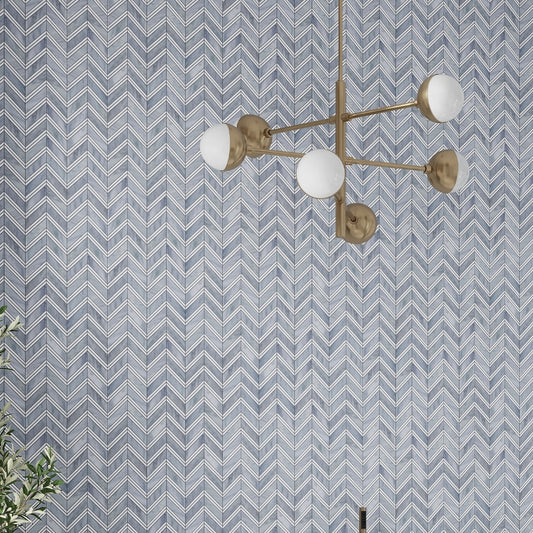 Flint gray polished herringbone Bardiglio Nuvolato Bianco Carrara marble mosaic tile 11x12 pattern