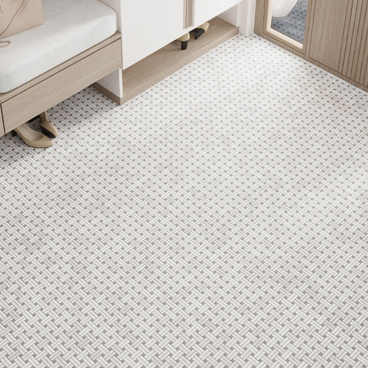 Bianco Carrara, Eastern Beige 11x11 Polished Basketweave Marble Mosaic Tile (5 pack, 4.47 sq ft/case)