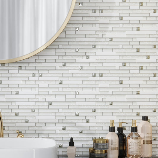 White 12x12 Glossy Matte Brick Glass Mosaic Tile (5 pack, 4.83 sq ft/case)