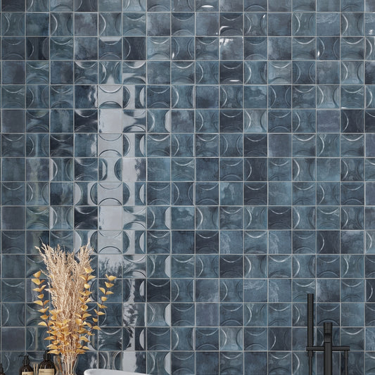 Spruce Blue 4x4 Glossy Ceramic Square Deco Tile (50 pack, 5.39 sq ft/case)