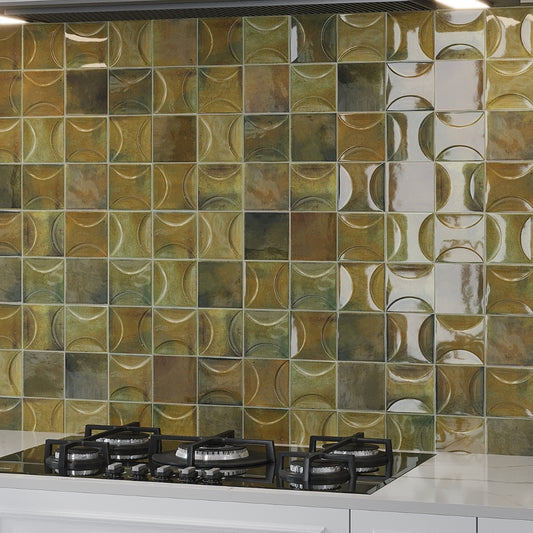 Olive Green 4x4 Glossy Ceramic Square Deco Tile (50 pack, 5.39 sq ft/case)