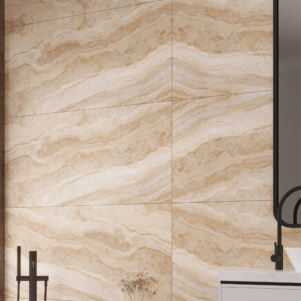 Beige 24x48 Polished Porcelain Large Format Tile (2 pack, 15.55 sq ft/case)