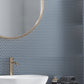 denim blue matte penny round porcelain mosaic tile backsplash with round pattern
