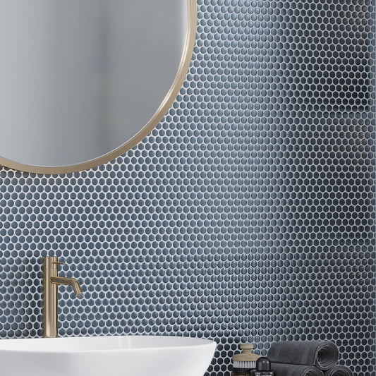 Denim Blue 12x12 Matte Penny Round Porcelain Mosaic Tile (10 pack, 9.87 sq ft/case)