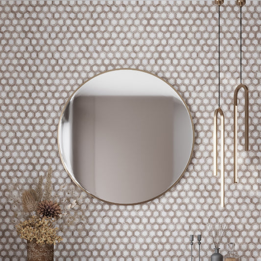 beige white 10x11 polished hexagon marble mosaic tile with wooden beige eastern white tones
