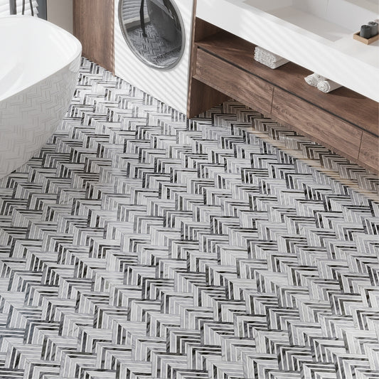 Calacatta Bluette, Thassos White 13x16 Polished Chevron Mosaic Tile (7.24 sq ft/case, 5-Pack)