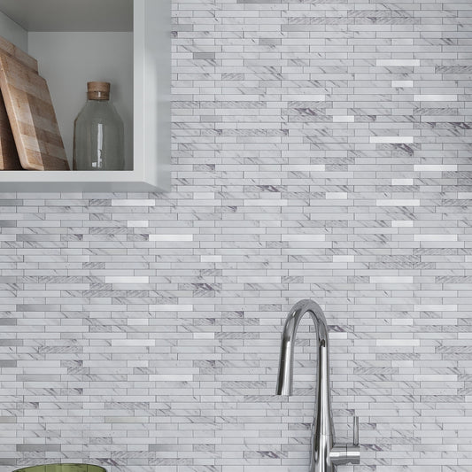 White Silver 10x12 Polished Brick PVC Peel & Stick Tile (10 pack, 9.26 sq ft/case)