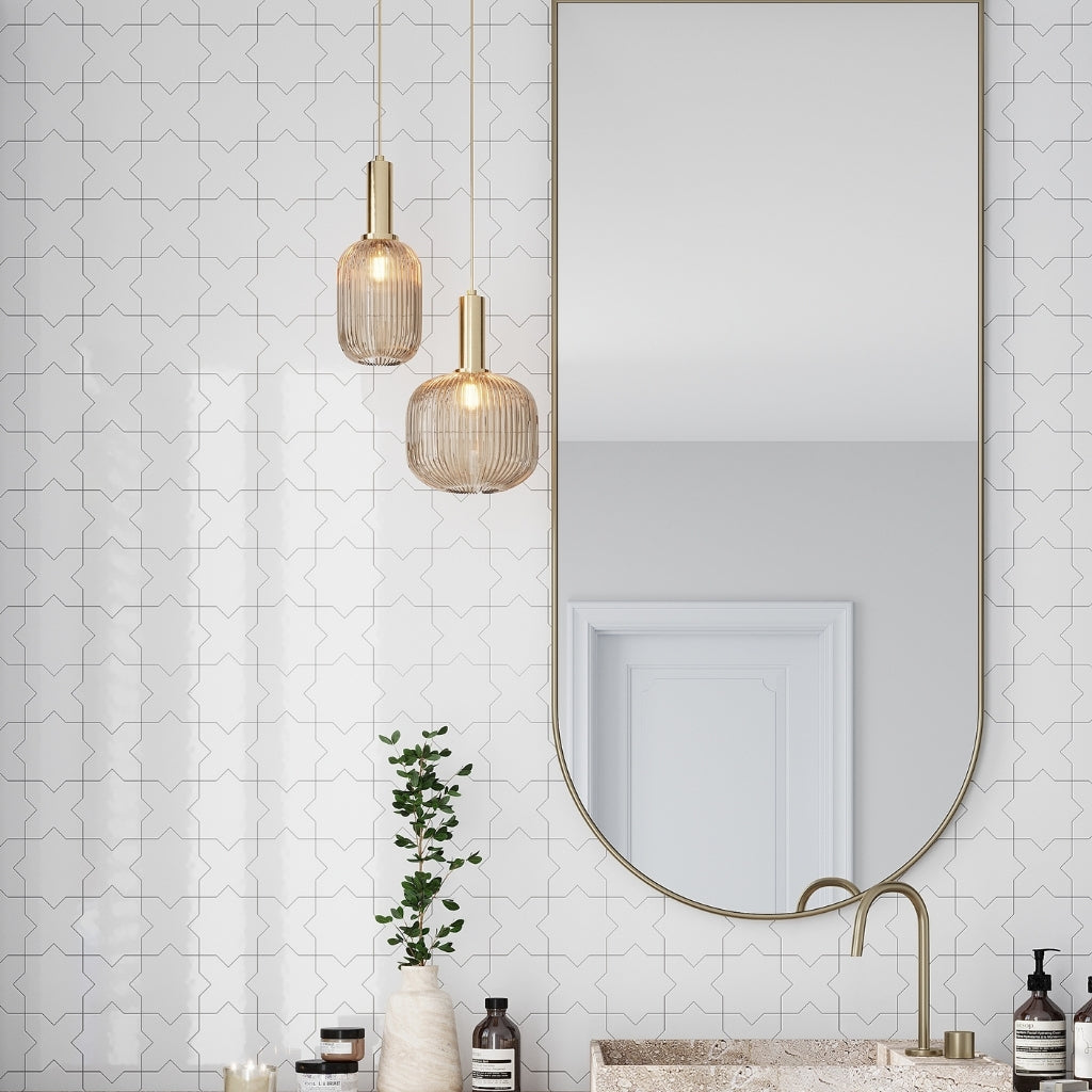 Pearl White 5x5 Glossy Cross Ceramic Tile (27 pack, 5.37 sq ft/case)