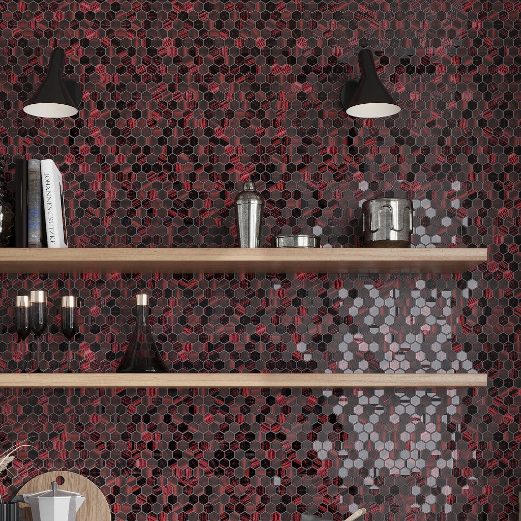 Berry Red 11x11 Glossy Matte Hexagon Glass Mosaic Tile (5 pack, 4.43 sq ft/case)