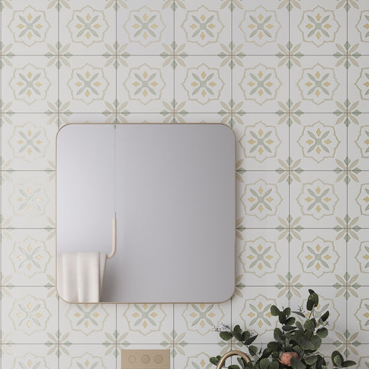 Off-White Yellow 9x9 Matte, Glossy Floral Square Porcelain Tile (13 pack, 6.96 sq ft/case)