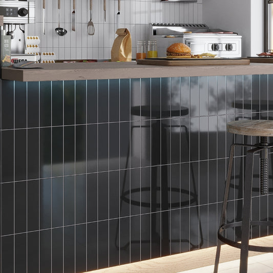 Black 2x8 Glossy Ceramic Subway Tile (50 pack, 5.38 sq ft/case)