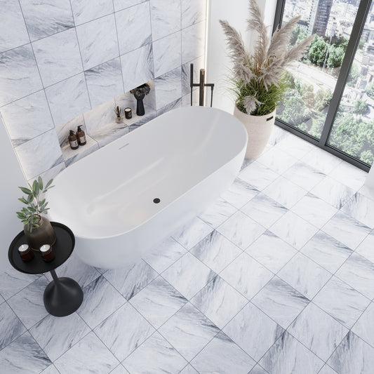 Blue Gray 12x12 Matte Marble-look Vein Porcelain Tile (14 pack, 13.56 sq ft/case)