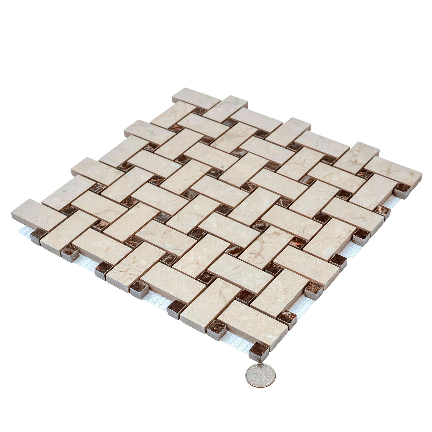 Sample - Beige, Brown 12x12 Matte Gres Porcelain Basketweave Mosaic Tile (5.82 sq ft/case, 6-Pack)