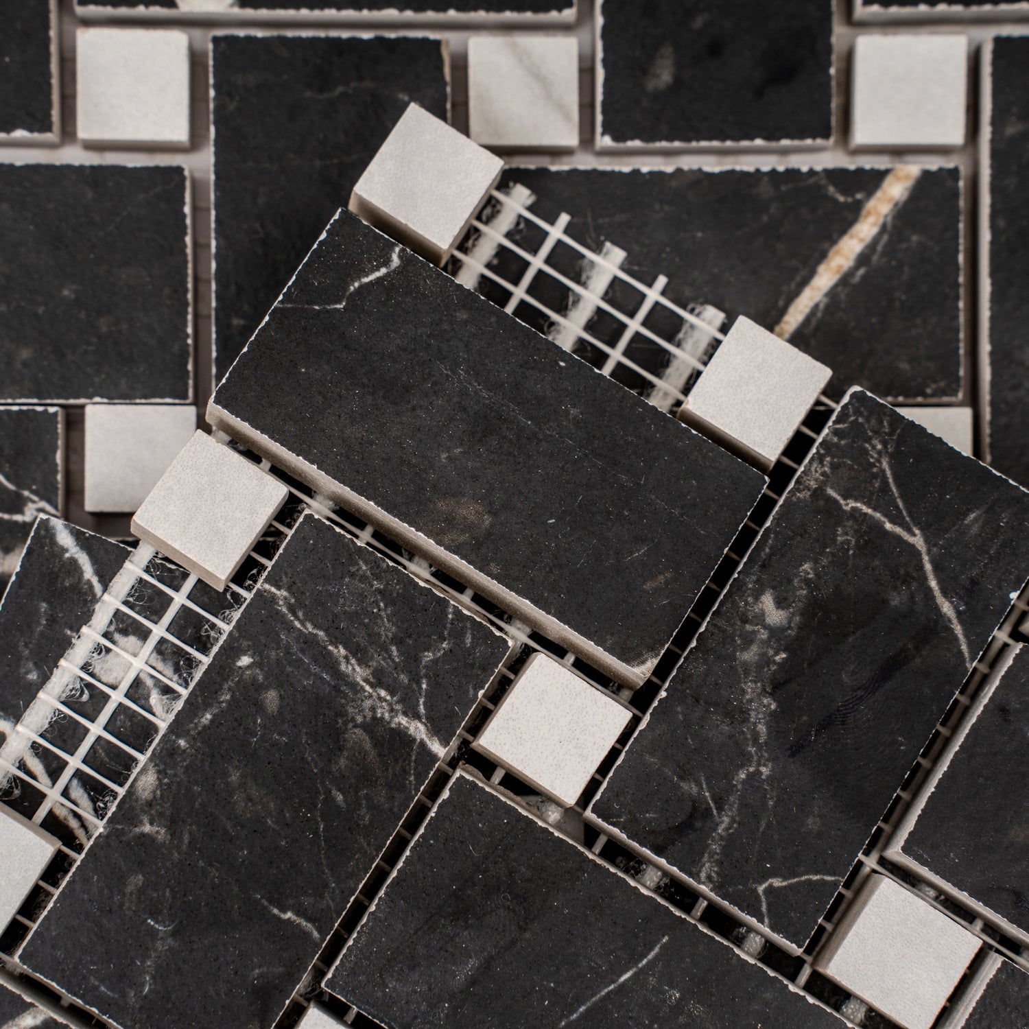 Nero Black, White 12x12 Matte Gres Porcelain Basketweave Mosaic Tile (5.82 sq ft/case, 6-Pack) - Sample