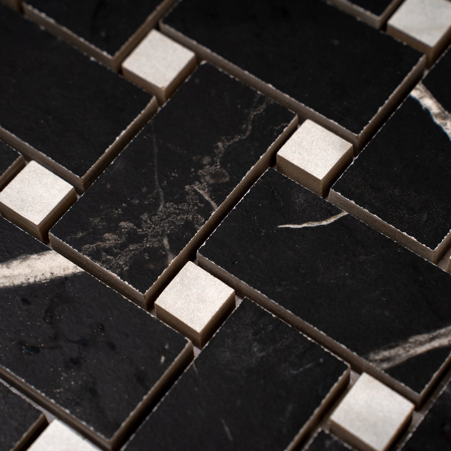 Nero Black, White 12x12 Matte Gres Porcelain Basketweave Mosaic Tile (5.82 sq ft/case, 6-Pack) - Sample