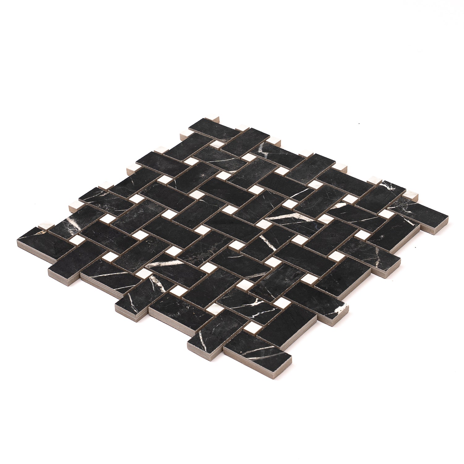 Nero Black, White 12x12 Matte Gres Porcelain Basketweave Mosaic Tile (5.82 sq ft/case, 6-Pack)