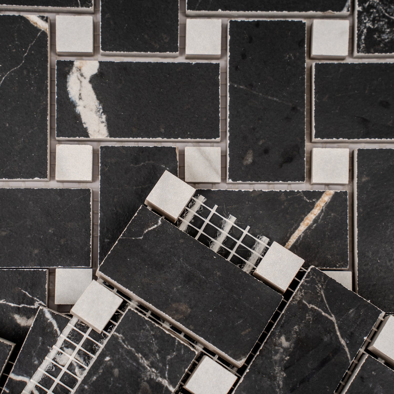 Nero Black, White 12x12 Matte Gres Porcelain Basketweave Mosaic Tile (5.82 sq ft/case, 6-Pack) - Sample