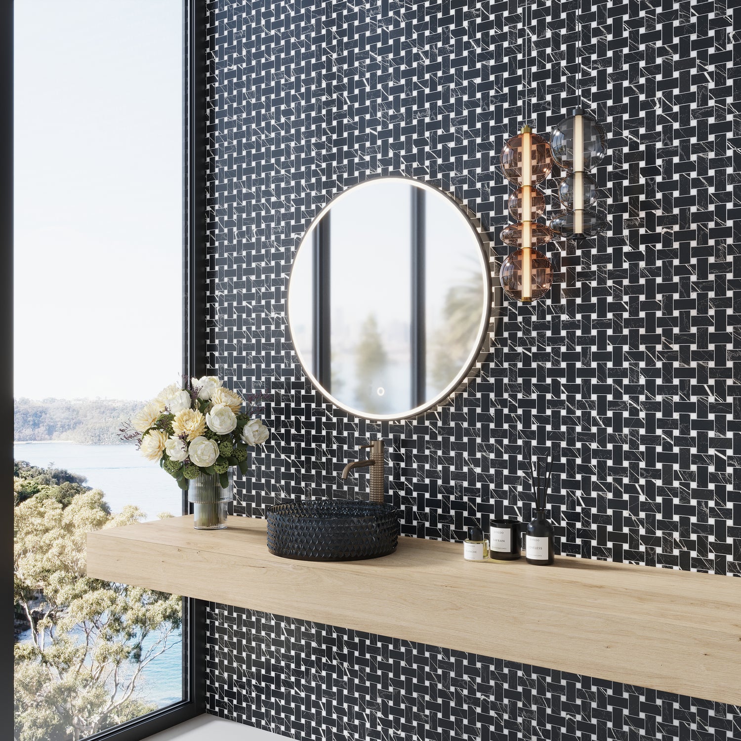 Nero Black, White 12x12 Matte Gres Porcelain Basketweave Mosaic Tile (5.82 sq ft/case, 6-Pack)