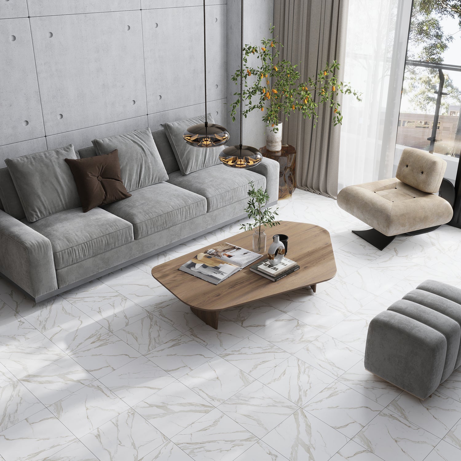 Beige 12x12 Matte Marble-look Vein Porcelain Tile (14 pack, 13.56 sq ft/case)