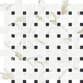 Ivory white and black 12x12 matte gres porcelain tile in a basketweave mosaic pattern