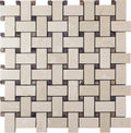 Ivory beige polished crema marfil and emperador dark marble basketweave mosaic tile with 5 pack coverage
