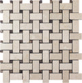 Sample - Ivory Beige 12x12 Polished Crema Marfil, Emperador Dark Marble Basketweave Mosaic tile (5 pack, 5 sq ft/case)