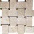 Sand beige polished crema marfil and emperador light marble basketweave mosaic tile with small square accents