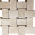 Sample - Sand Beige 11x11 Polished Crema Marfil, Emperador Light Marble Basketweave Mosaic tile (5 pack, 4.20 sq ft/case)