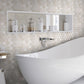 stone beige honed crema marfil marble hexagon mosaic tile wall in bathroom