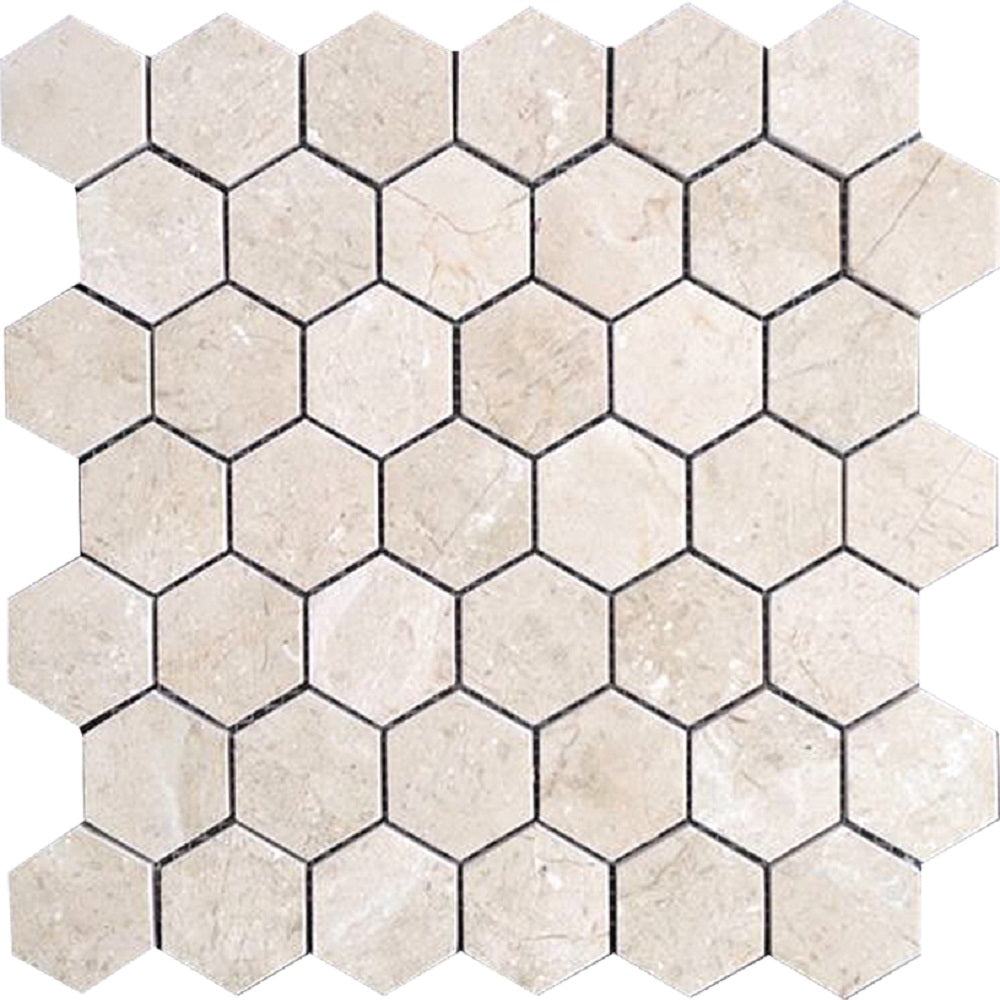 Sample - Light Beige 12x12 Polished Crema Marfil Marble Hexagon Mosaic tile (5 pack, 4.83 sq ft/case)
