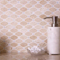 Beige Crema Marfil polished octagon marble mosaic tile with dot pattern on wall 