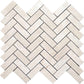 Ivory beige 12x12 polished Crema Marfil marble herringbone mosaic tile arranged in zigzag pattern