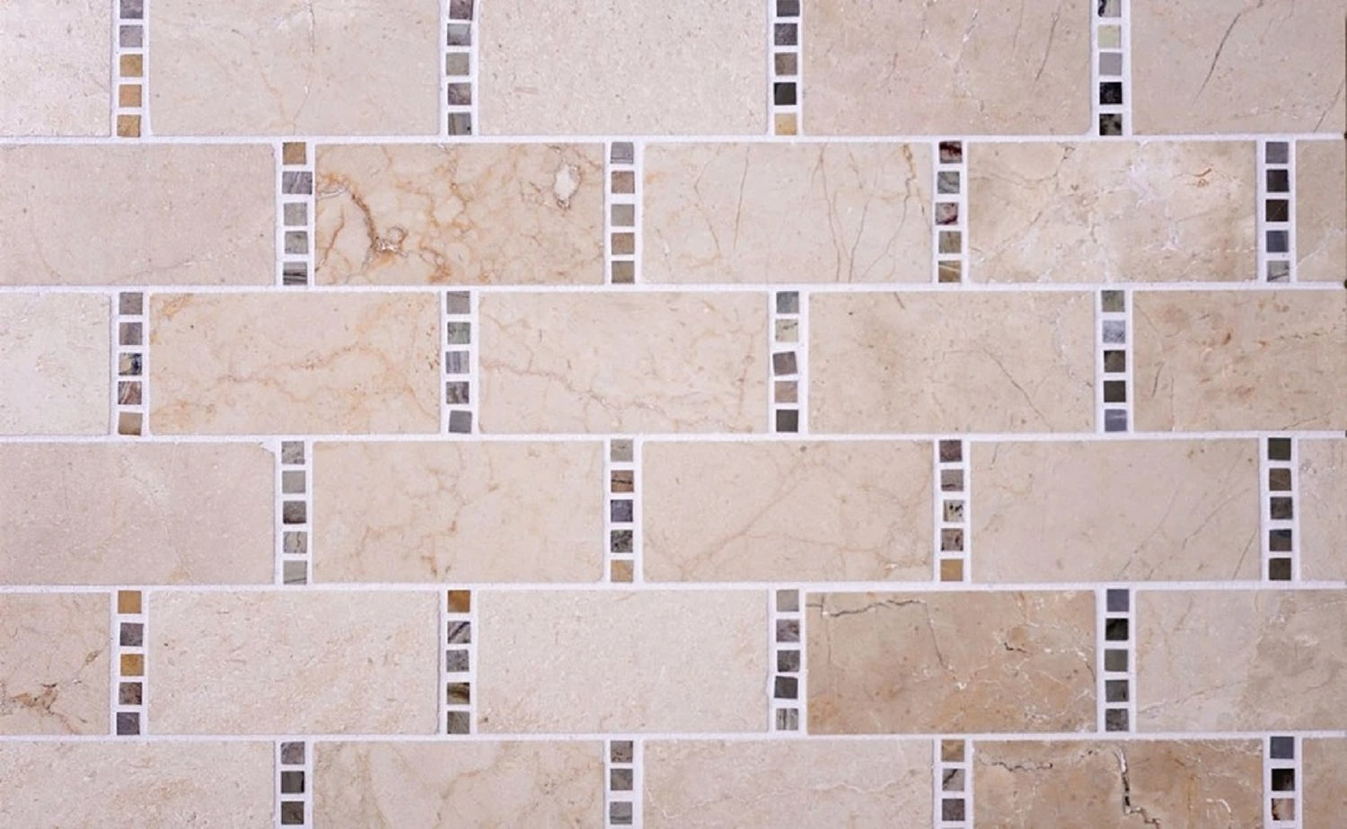 Stone beige polished crema marfil marble brick mosaic tile with small multicolor accent tiles