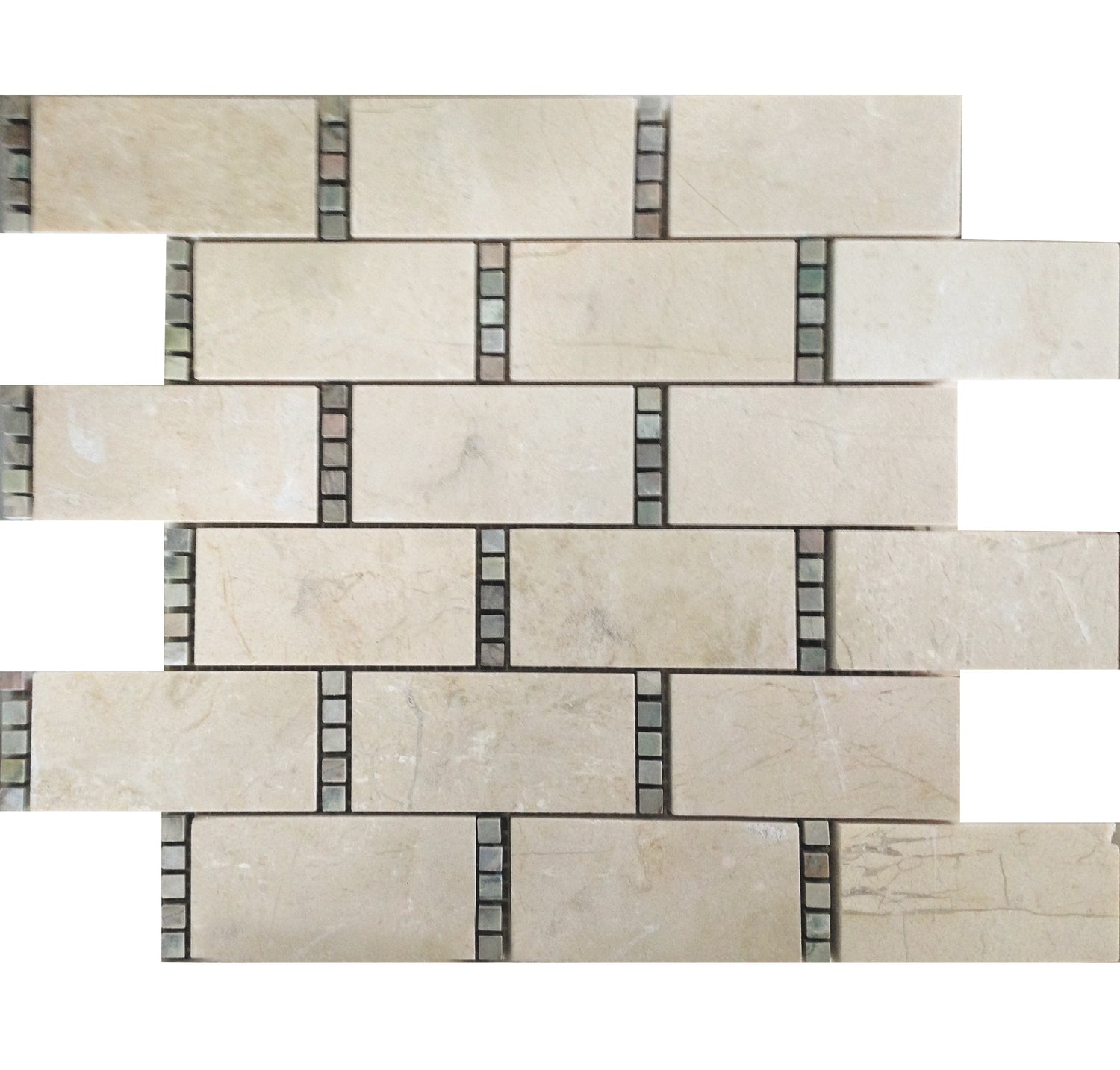 Stone beige polished crema marfil marble brick mosaic tile with small glass spacers