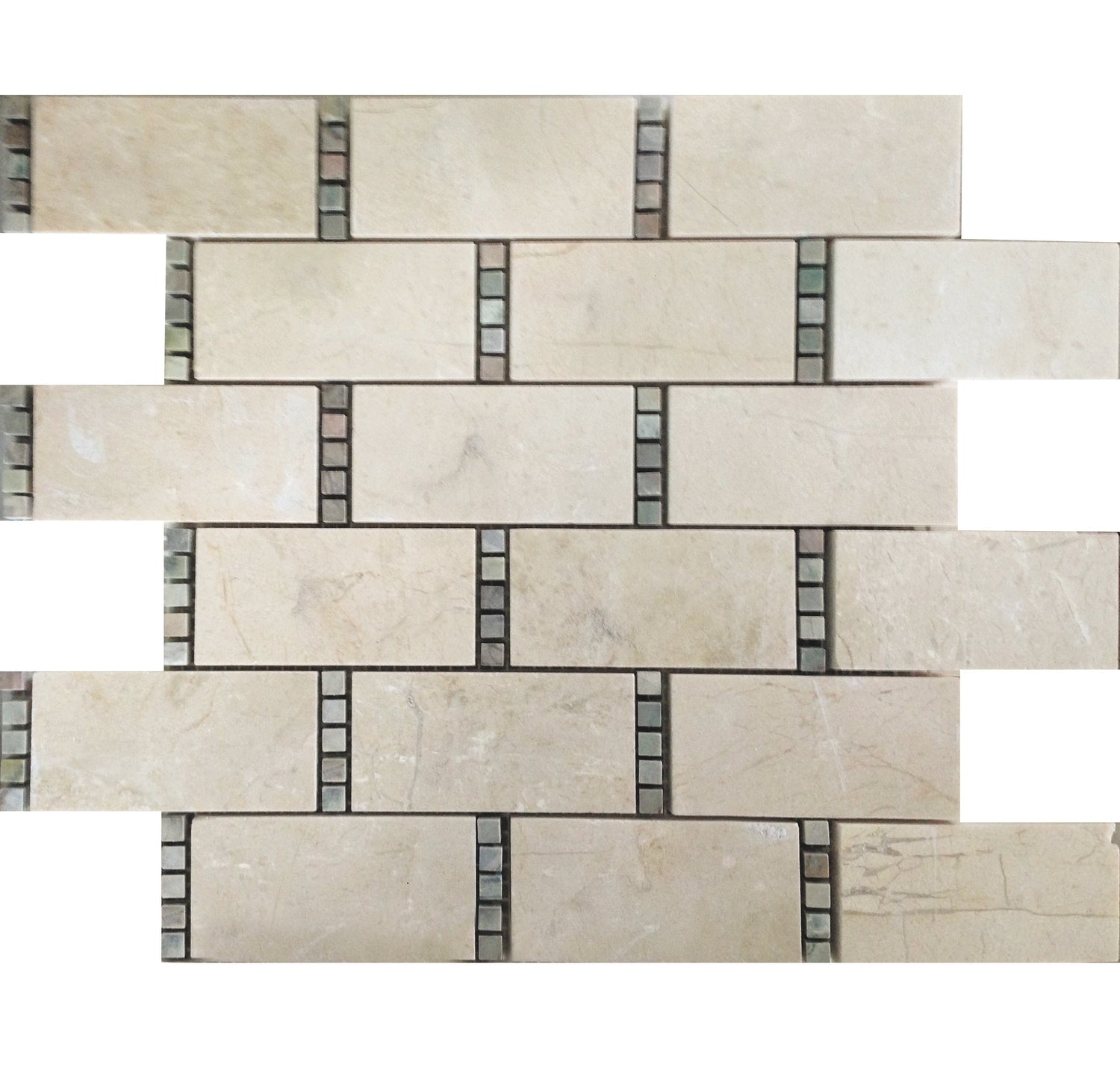 Sample - Stone Beige 12x13 Polished Crema Marfil, Dream Marble Brick Mosaic tile (5 pack, 5.28 sq ft/case)
