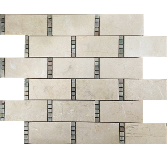 Sample-Stone Beige 12x13 Polished Crema Marfil, Dream Marble Brick Mosaic tile (5 pack, 5.28 sq ft/case)