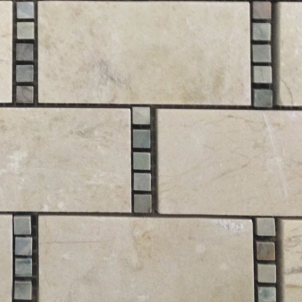 Stone beige 12x13 polished crema marfil marble mosaic tile with small square accent tiles