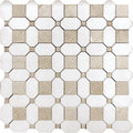 Sample - Naples White Beige 12x12 Polished Thassos Octagon & Crema Marfil Square Marble Mosaic Tile (5 pack, 5.17 sq ft/case)